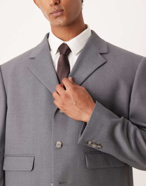 ASOS DESIGN boxy cropped suit jacket in gray twill