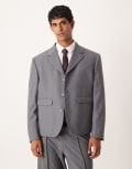 [ASOS DESIGN] ASOS DESIGN boxy cropped suit jacket in grey twill Chest 40 Regular GREY