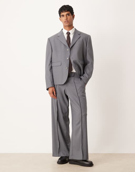 ASOS DESIGN boxy cropped suit jacket in gray twill