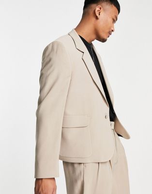 ASOS DESIGN boxy cropped suit jacket in stone | ASOS