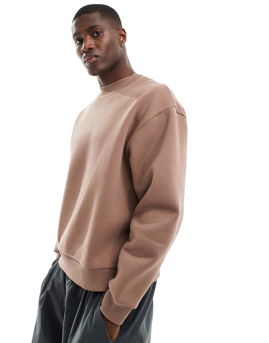 ASOS DESIGN boxy cropped sweatshirt in brown-Neutral