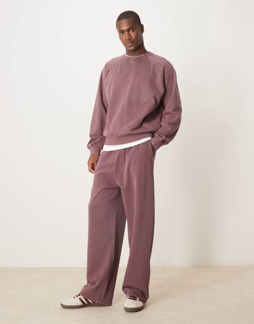 ASOS DESIGN boxy cropped sweatshirt with raglan sleeve detail in washed burgundy, 2 of 4