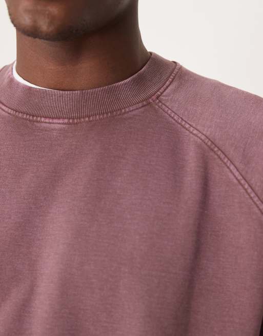ASOS DESIGN boxy cropped sweatshirt with raglan sleeve detail in washed burgundy, 4 of 4