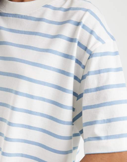 ASOS DESIGN boxy cropped t-shirt baby blue & cream stripe, 4 of 4