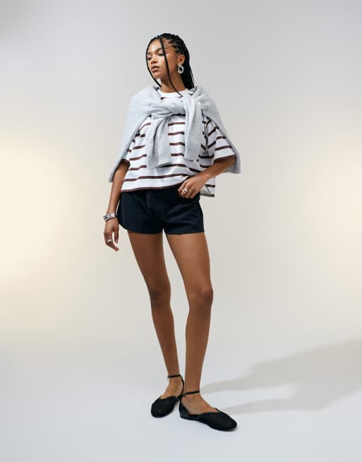ASOS DESIGN boxy cropped T-shirt in chocolate & cream stripe