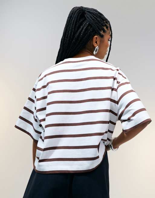ASOS DESIGN boxy cropped T-shirt in chocolate & cream stripe