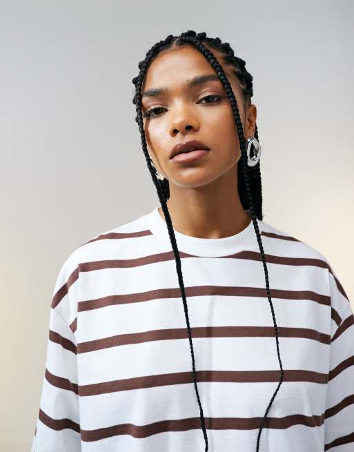 ASOS DESIGN boxy cropped T-shirt in chocolate & cream stripe