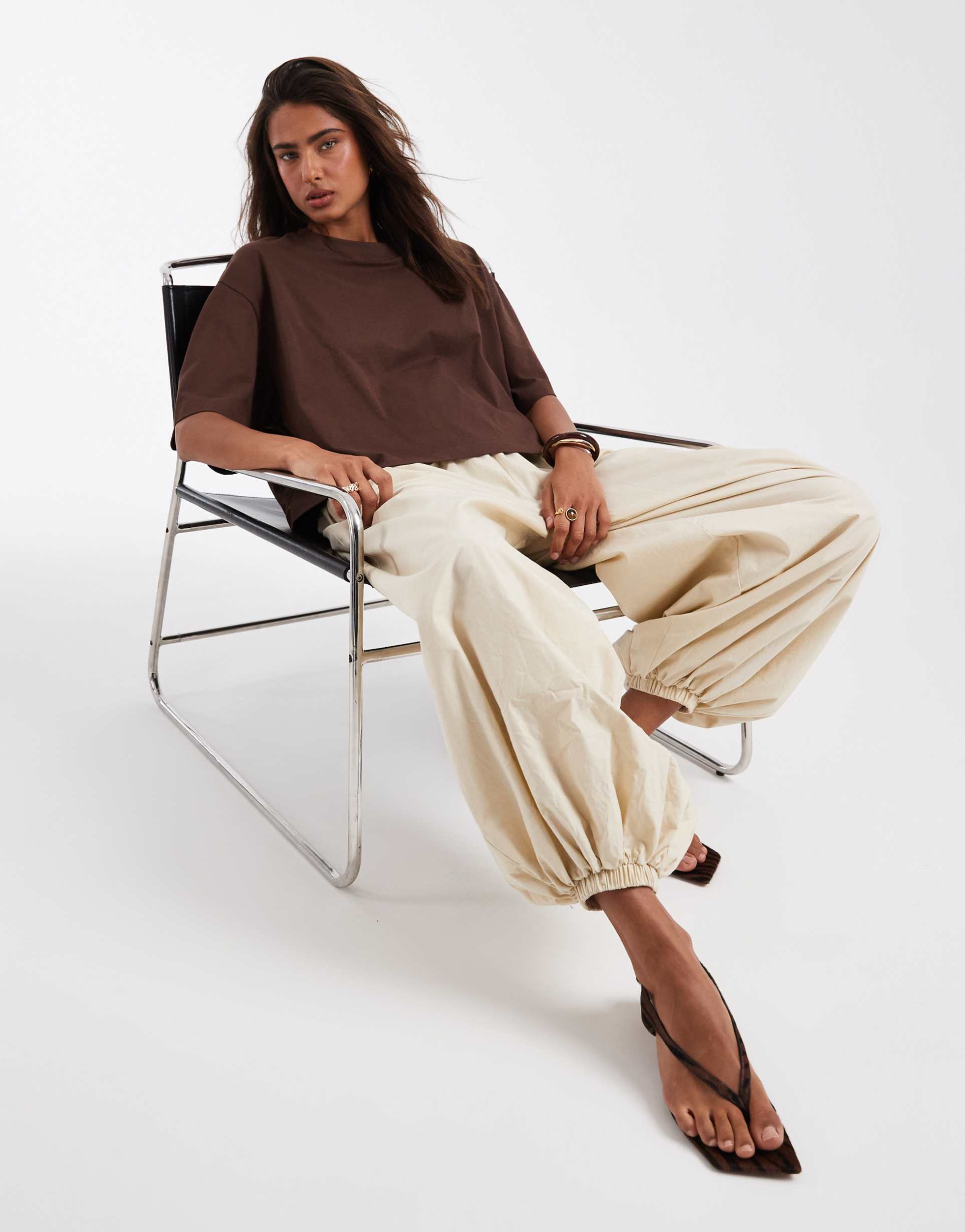 asos design boxy cropped t-shirt in chocolate