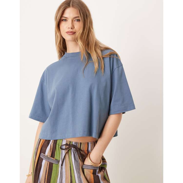 ASOS DESIGN boxy cropped t-shirt in dusky blue | ASOS