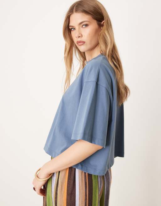 ASOS DESIGN boxy cropped t-shirt in dusky blue