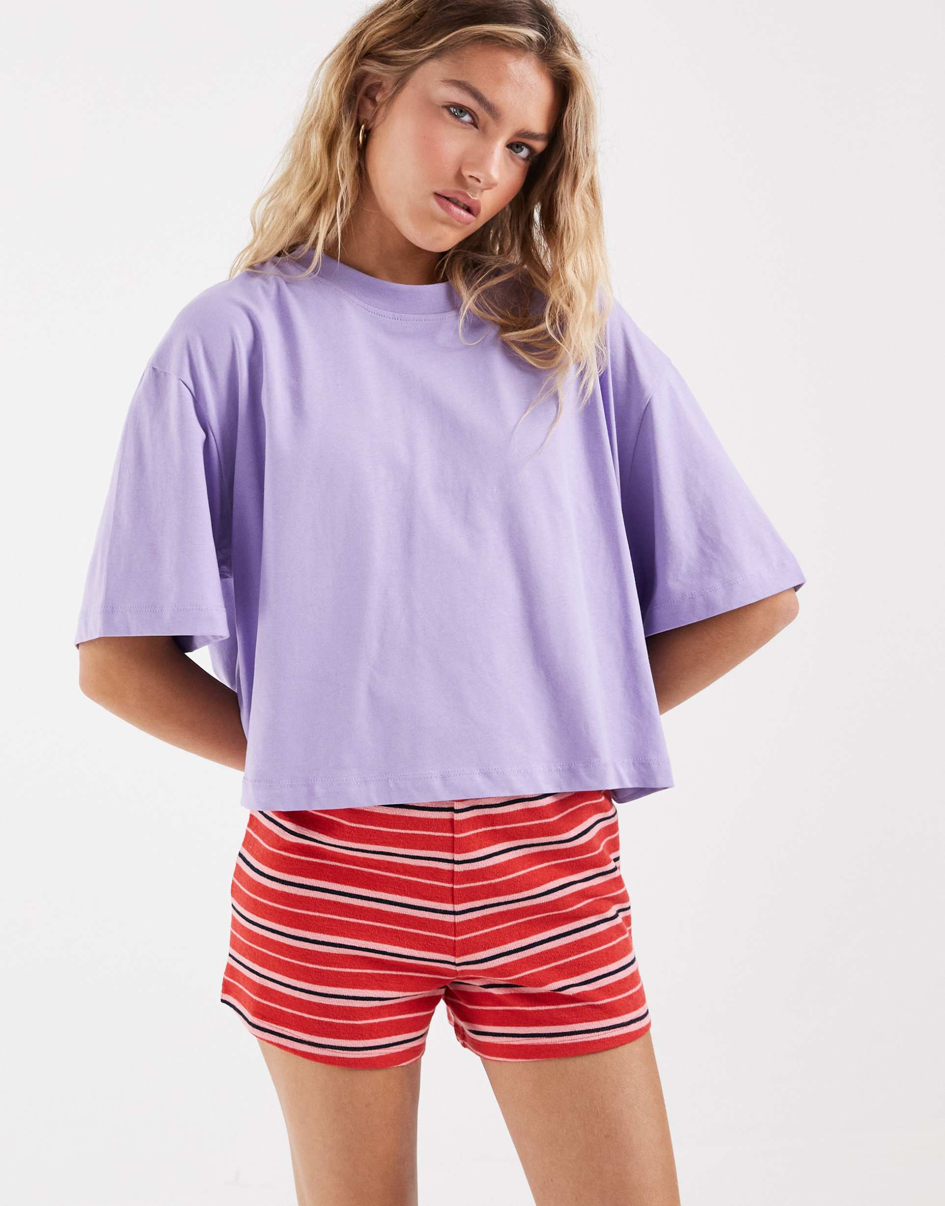 asos design boxy cropped t-shirt in lilac