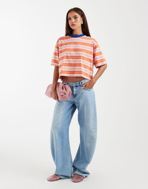 ASOS DESIGN boxy cropped t-shirt in red stripe, 2 of 4