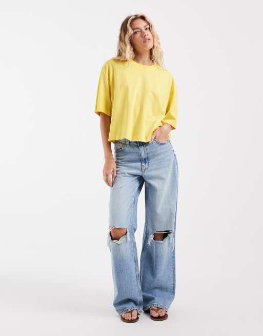 ASOS DESIGN boxy cropped t-shirt in yellow, 3 of 4