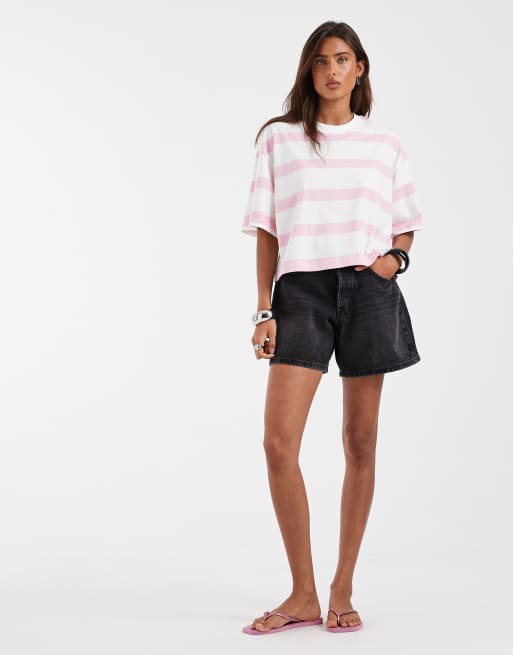 ASOS DESIGN boxy cropped t-shirt pink & cream stripe, 4 of 4