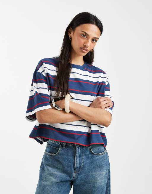 ASOS DESIGN boxy cropped t-shirt red & navy stripe, 2 of 4