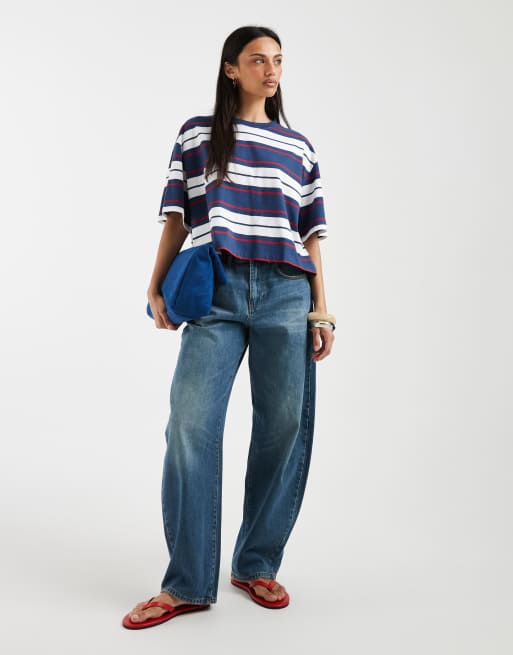 ASOS DESIGN boxy cropped t-shirt red & navy stripe, 3 of 4