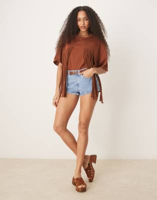 ASOS DESIGN BOXY CROPPED T-SHIRT WITH FRINGE DETAIL 