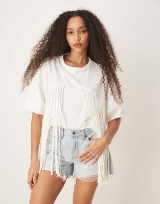 ASOS DESIGN BOXY CROPPED T-SHIRT WITH FRINGE DETAIL 