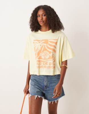 Asos Design Boxy Cropped T-shirt With Sol Graphic In Neutral