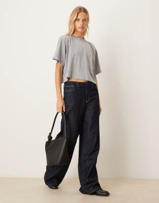 Asos Design Boxy Cropped T-shirt-gray In Gray