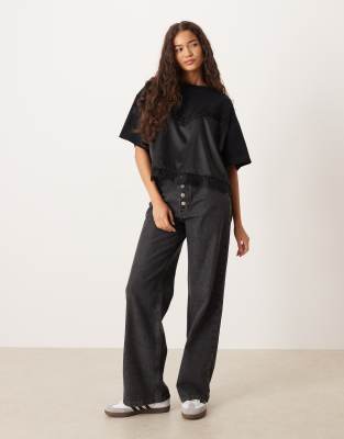 Asos Design Boxy Cropped Tee With Lace Layer Detailing In Black