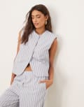 [ASOS DESIGN] ASOS DESIGN boxy cutaway waistcoat with linen in blue and white stripe (part of a set)-Multi 18 Multi