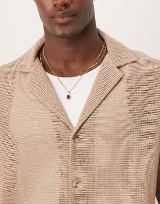 Asos Design Boxy Deep Camp Textured Shirt In Neutral
