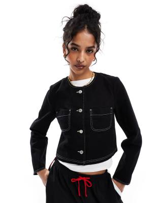 ASOS DESIGN boxy denim jacket in black - view 1