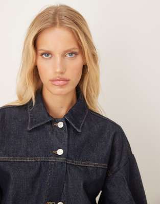 Asos Design Boxy Denim Jacket With Back Pleat In Blue
