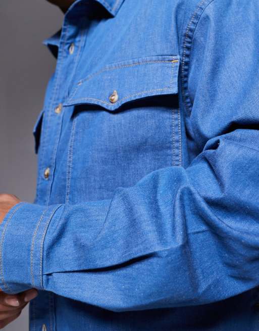 ASOS DESIGN boxy denim overshirt in mid wash blue, 4 of 4