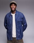 [ASOS DESIGN] ASOS DESIGN boxy denim overshirt with patch pockets in blue-Black M BLUE