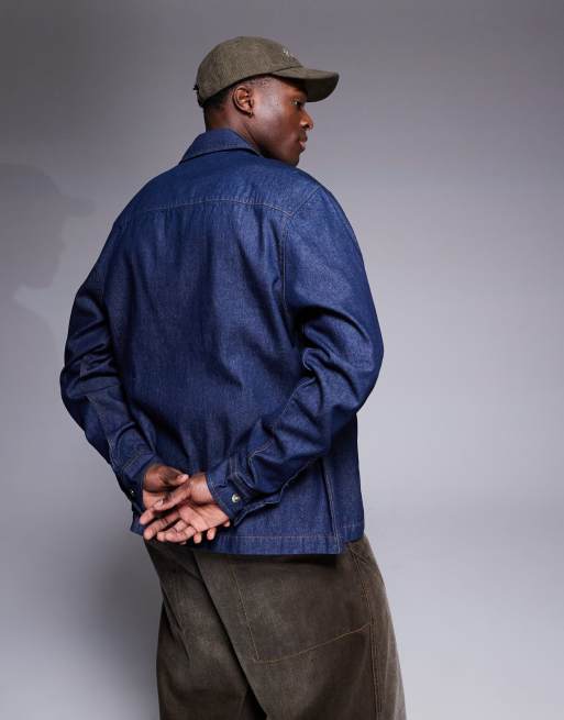 ASOS DESIGN boxy denim overshirt with patch pockets in blue, 2 of 4
