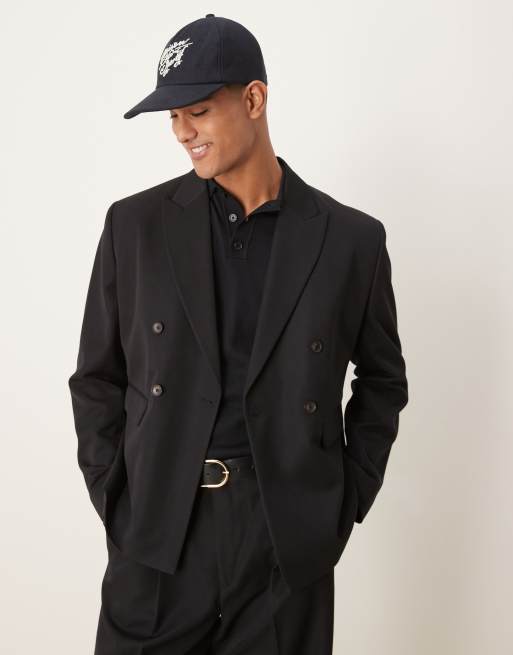 ASOS DESIGN boxy double breasted suit jacket in black