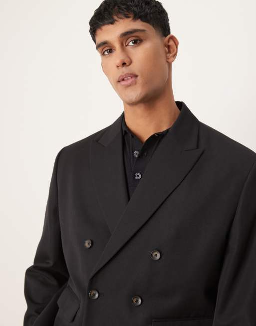 ASOS DESIGN boxy double breasted suit jacket in black