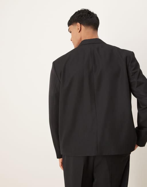 ASOS DESIGN boxy double breasted suit jacket in black