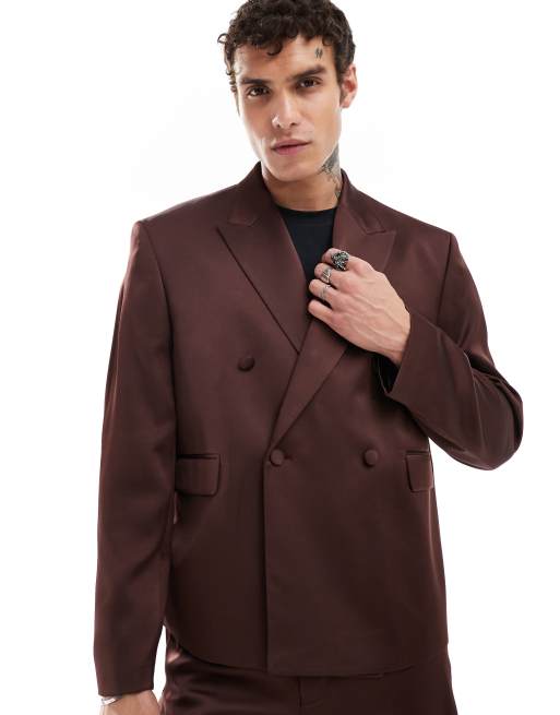 CerbeShops DESIGN boxy double breasted slouchy suit in brown satin