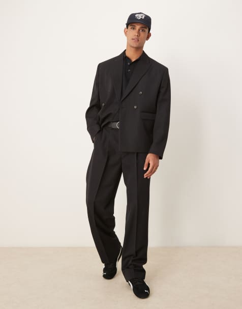 ASOS DESIGN boxy double breasted suit in black - view 1