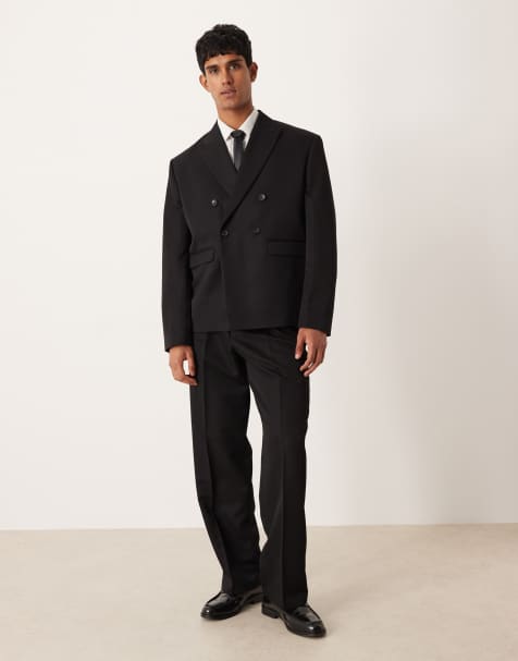 ASOS DESIGN boxy double breasted suit in black - view 1