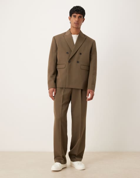 ASOS DESIGN boxy double breasted suit in olive - view 1