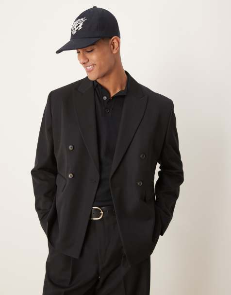 ASOS DESIGN boxy double breasted suit jacket in black - view 1