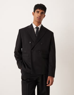 ASOS DESIGN boxy double breasted suit jacket in black