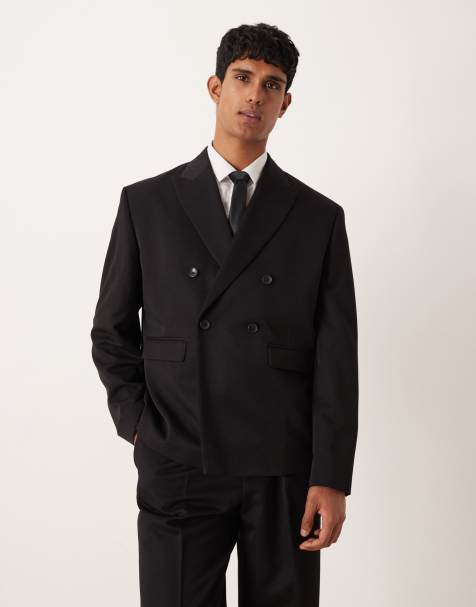 ASOS DESIGN boxy double breasted suit jacket in black - view 1