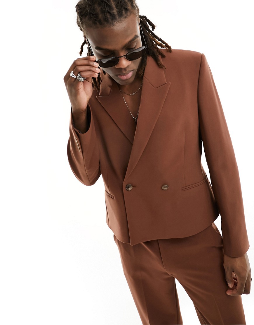 ASOS DESIGN boxy double breasted suit jacket in brown