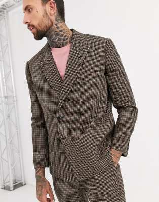 ASOS DESIGN - Double-breasted colbert met pied-de-poule-motief in groen/roze Groen