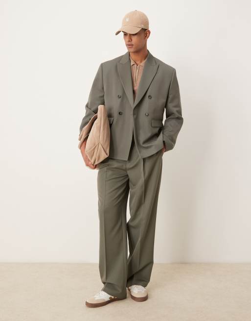 ASOS DESIGN boxy double breasted suit jacket in green, 2 of 5