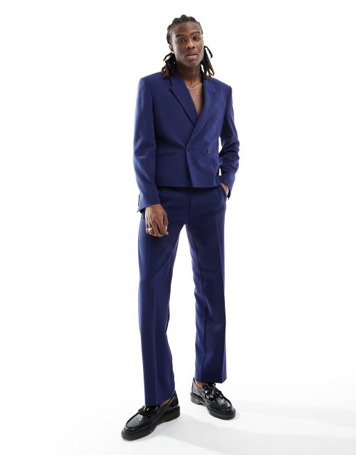 ASOS DESIGN boxy double breasted suit jacket in navy, 4 of 5