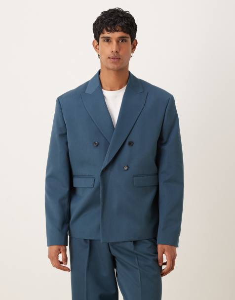 ASOS DESIGN boxy double breasted suit jacket in navy - view 1
