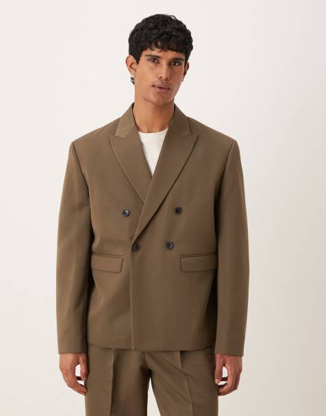 ASOS DESIGN boxy double breasted suit jacket in olive - view 1