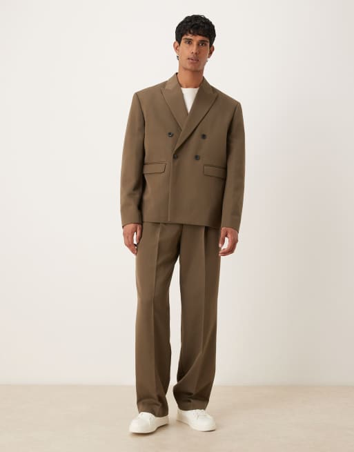 ASOS DESIGN boxy double breasted suit jacket in olive, 2 of 5