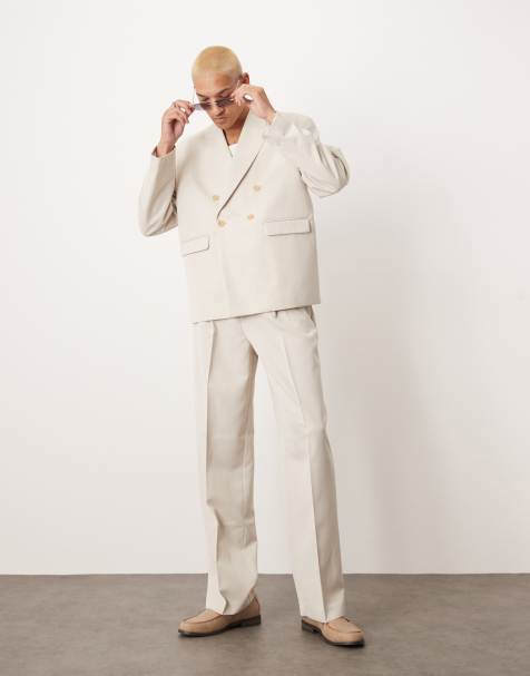 ASOS DESIGN boxy double breasted suit set in pebble - view 1